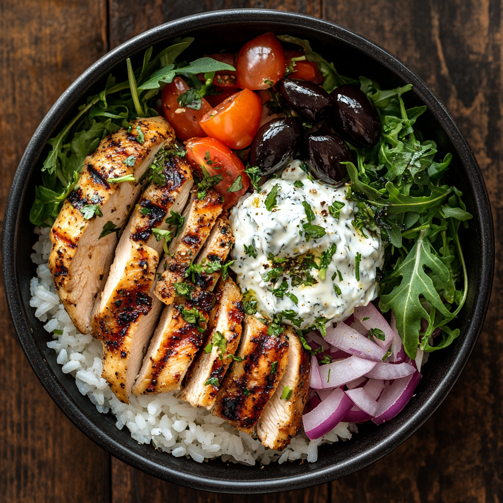 Mon bol poulet mariné à la grecque : fraîcheur et gourmandise en un&nbsp;plat
