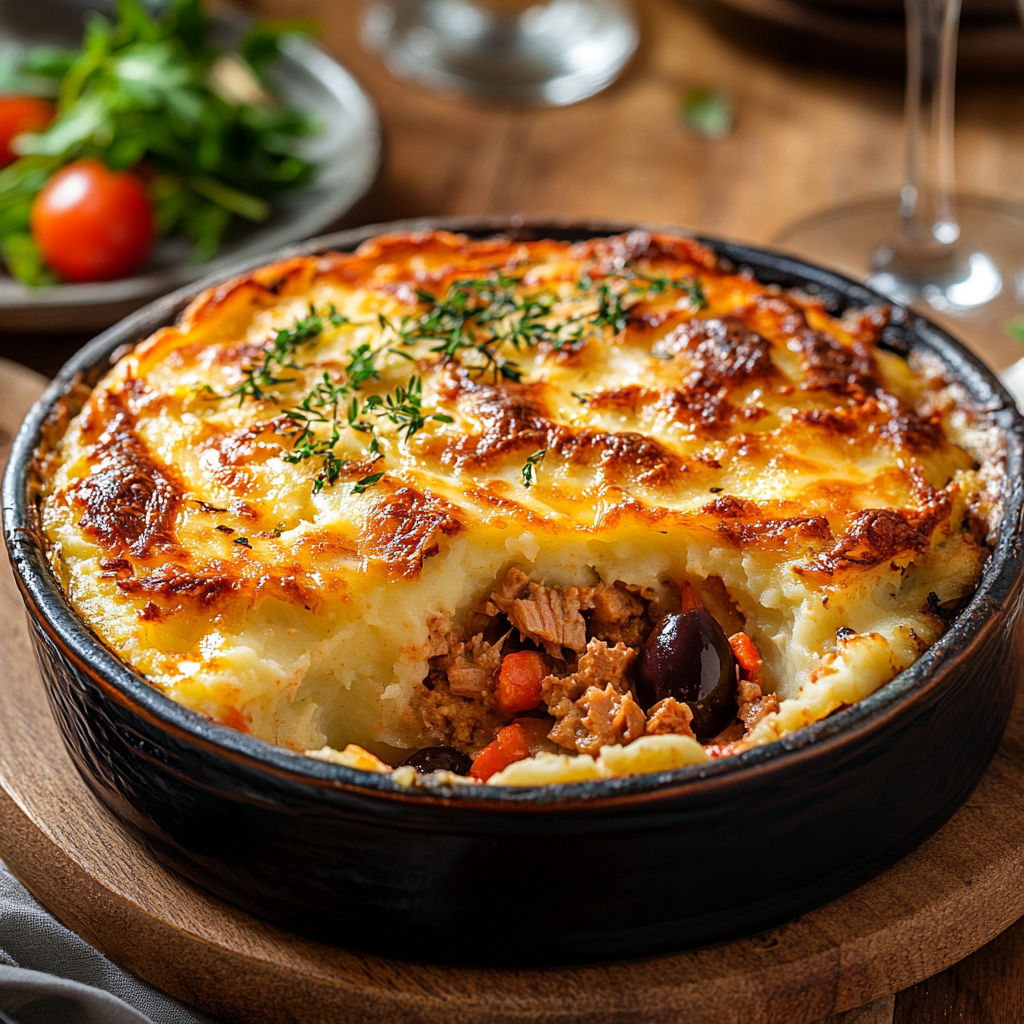 Parmentier au thon, tomates et olives Kalamata : un plat économique et savoureux